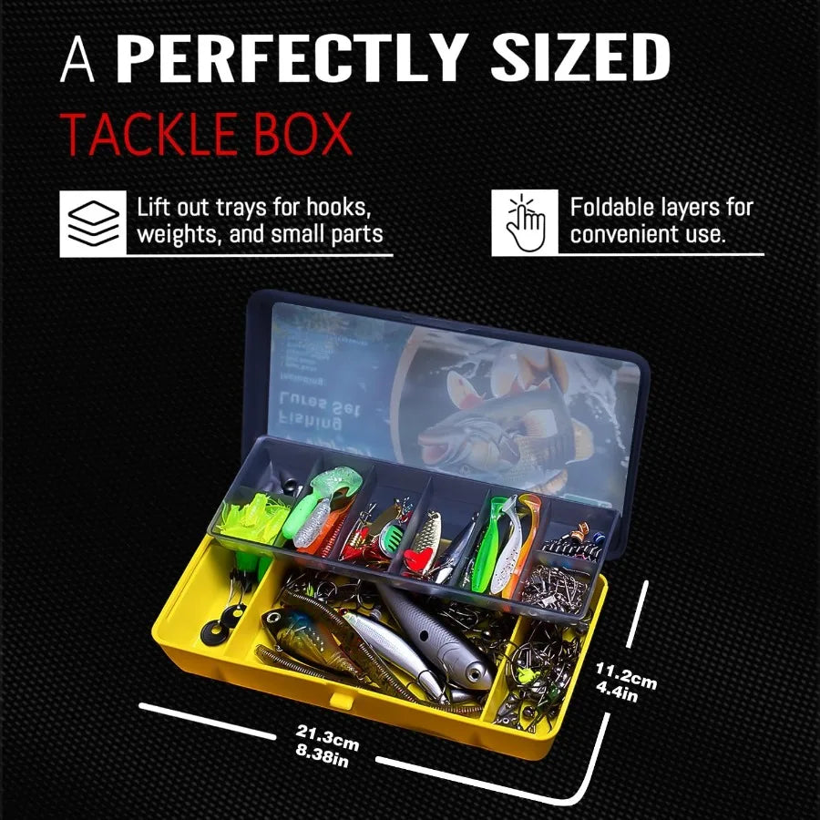 Complete 145Piece Fishing Tackle Box with Lures Jigs VIBs Minnows Soft Baits Floats Hooks and Weights AllinOne Fishing Gear Set