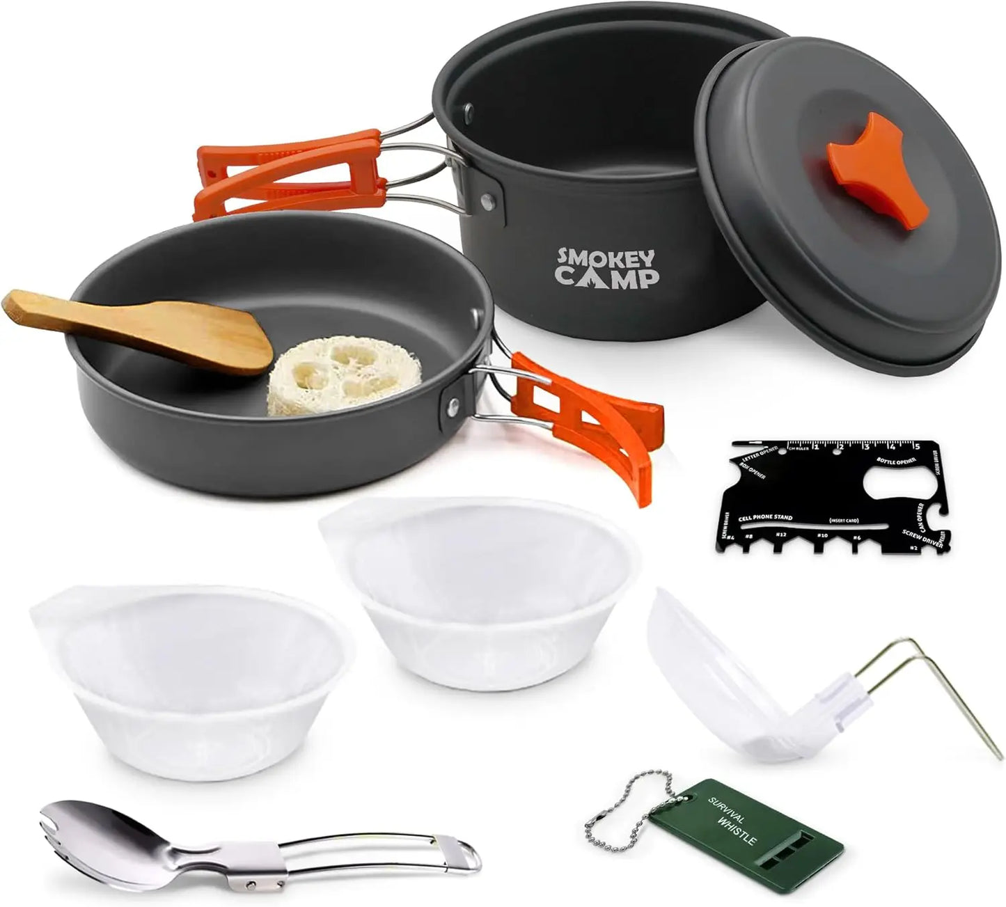 Camping Cookware Mess Kit Set with Stove - Backpacking Camping Pots and Pans Set All in One Non-Stick Camping Cooking Set Portab