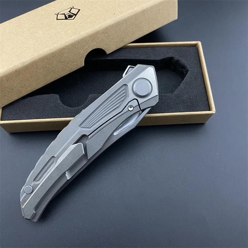 High Quality EDC Folding Pocket Knife D2 Blade Titanium Alloy Grey Handle Slim Hiking Survival Outdoor Wilderness Hand Knives