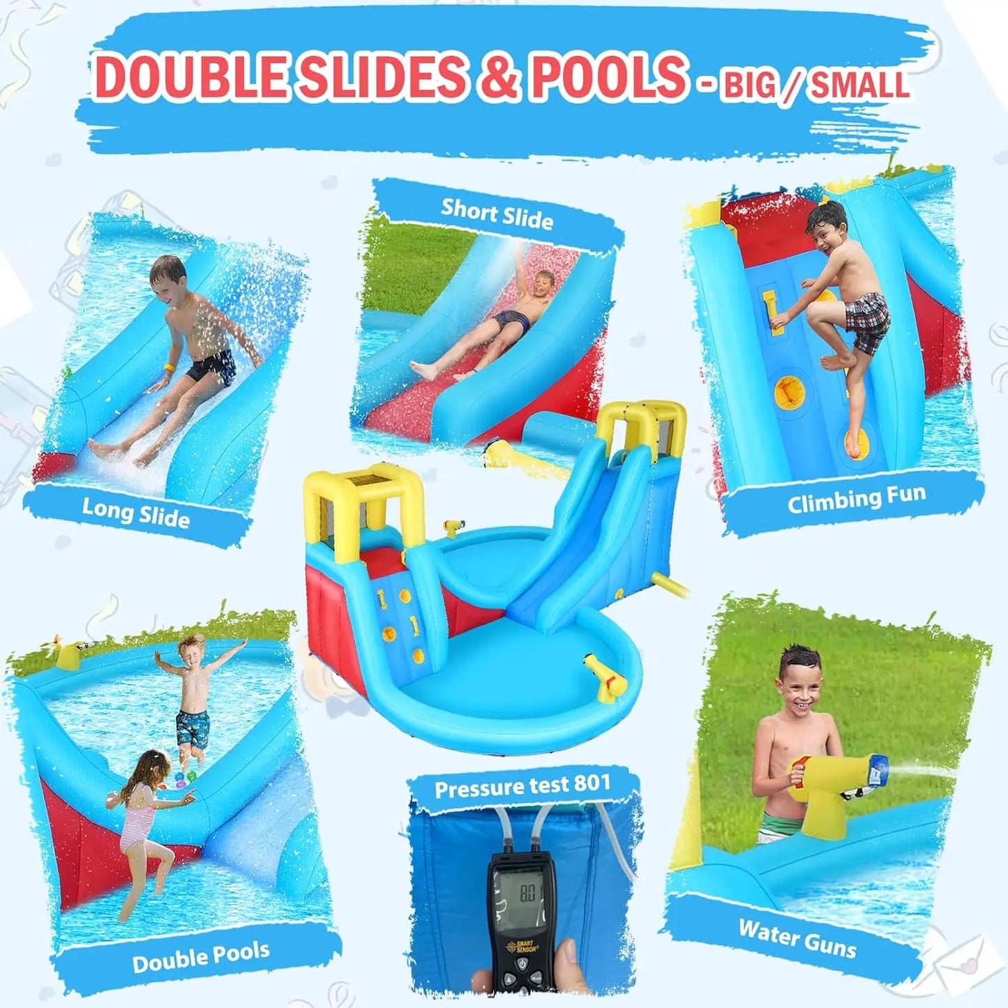 Big Inflatable Water Slides Park, Inflatable Play Center Kiddie Slide with Pool, Heavy-Duty for Backyard Fun, Climbing Wall, 2 S