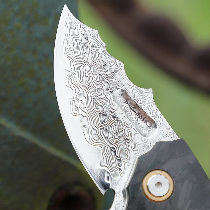 Canivete dobrável em aço de Damasco, canivete para homem e mulher, canivete de aventura para caça ao ar livre e acampamento