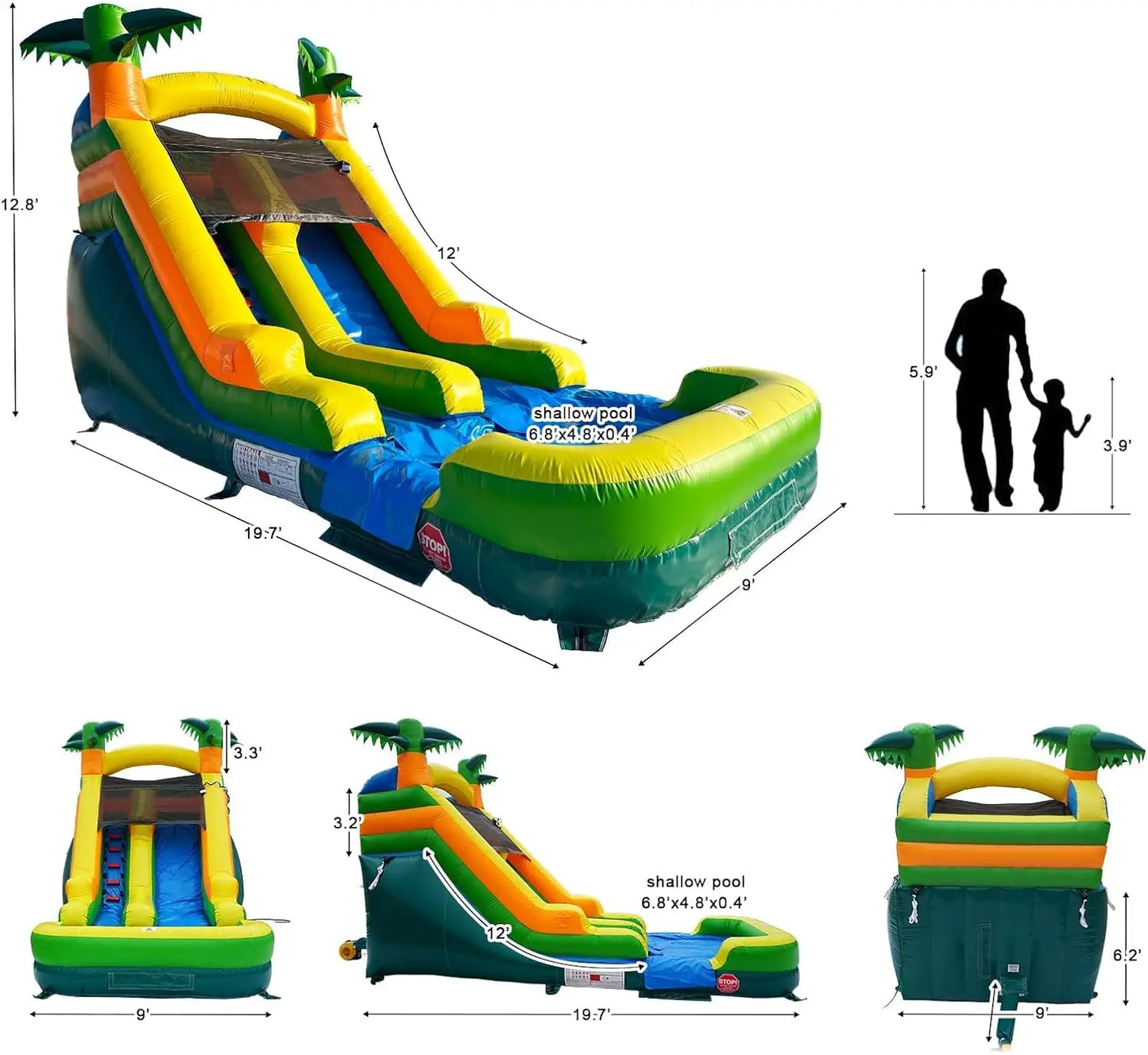 Inflatable Commercial Water Slide Bounce House for Kids or Adults,High Slide with Shallow Pool,Backyard,Outdoor 20' x 9.4'x 13’