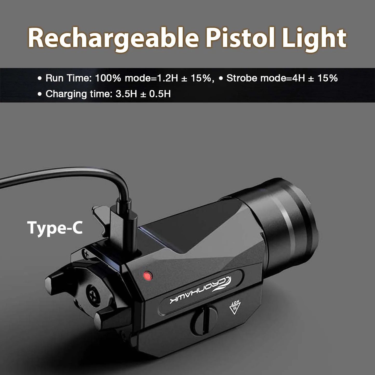 Tactical Metal Pistol Light 1350 Lumen Airsoft Weapon Light Fit 20mm Picatinny Rail Mounted Powerful Strobe Handgun Flashlight