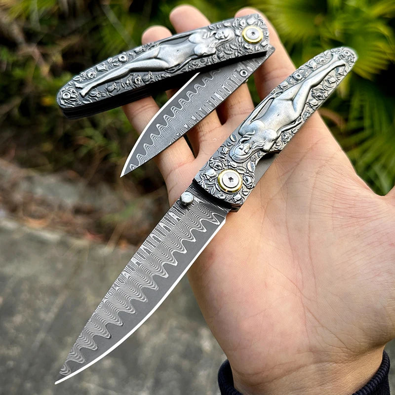 High Quality Damascus Steel Folding Pocket Knife, EDC Men's and Women's Pocket Knife, Hunting Adventure Knife, Utility Knife