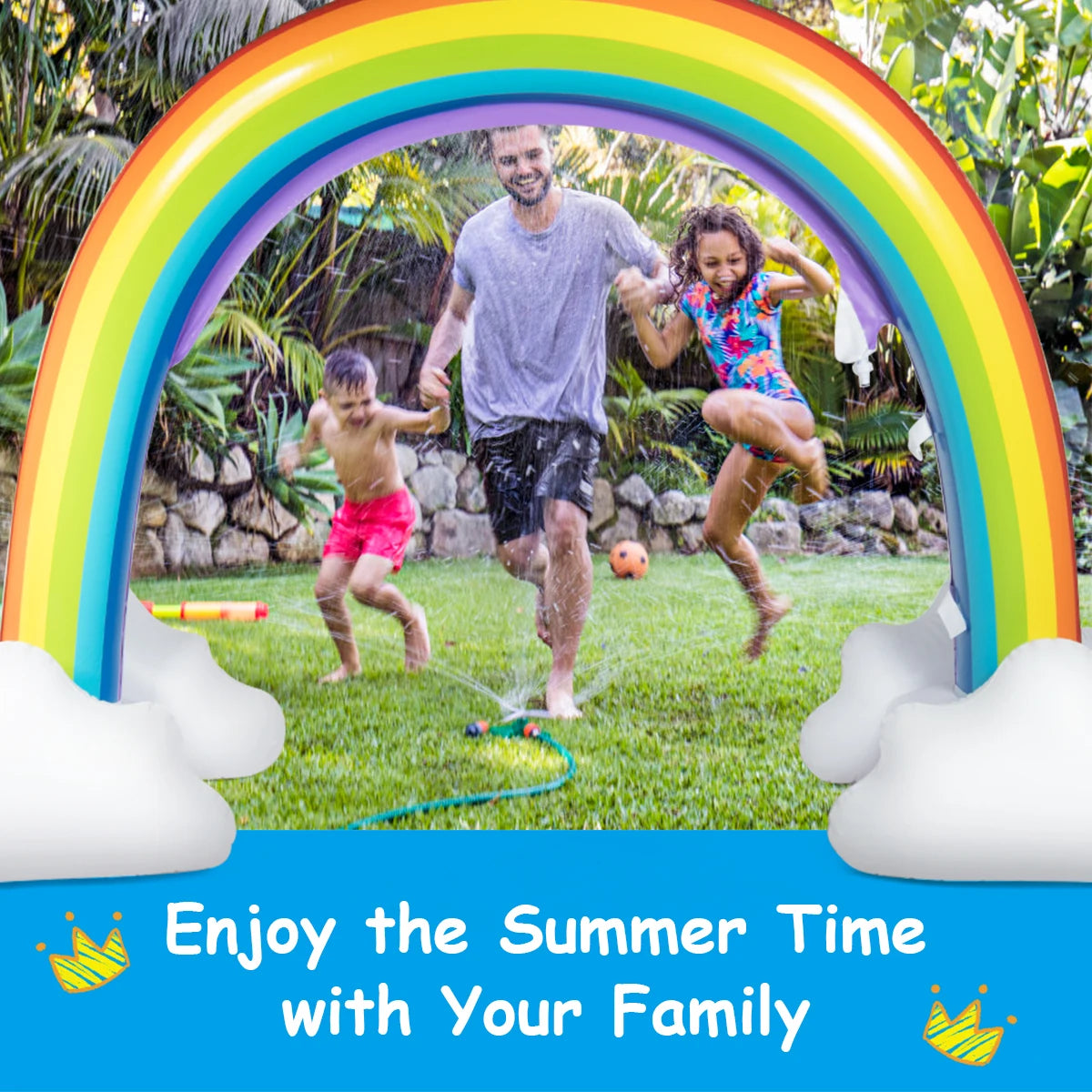 Inflatable Rainbow Sprinkler Backyard Games Summer Outside Water Toy Yard Fun