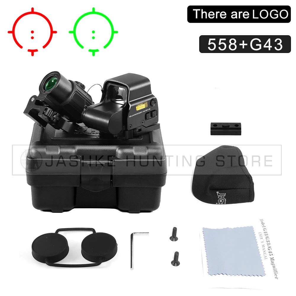 Tactical Airsoft G45 5X Magnifier 558 553 EXPS3 Red Dot Combo Scope Optics QD Mount Fit 20MM Rail Mount With Full Marking