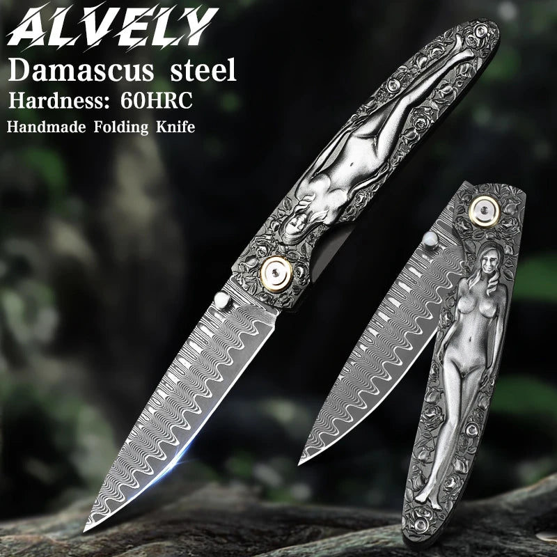 High Quality Damascus Steel Folding Pocket Knife, EDC Men's and Women's Pocket Knife, Hunting Adventure Knife, Utility Knife