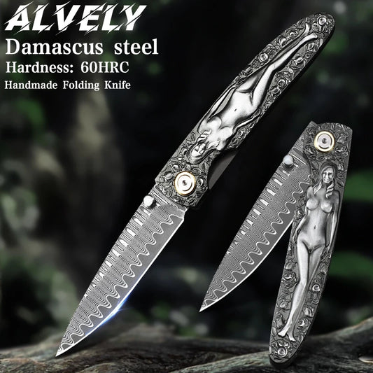 High Quality Damascus Steel Folding Pocket Knife, EDC Men's and Women's Pocket Knife, Hunting Adventure Knife, Utility Knife