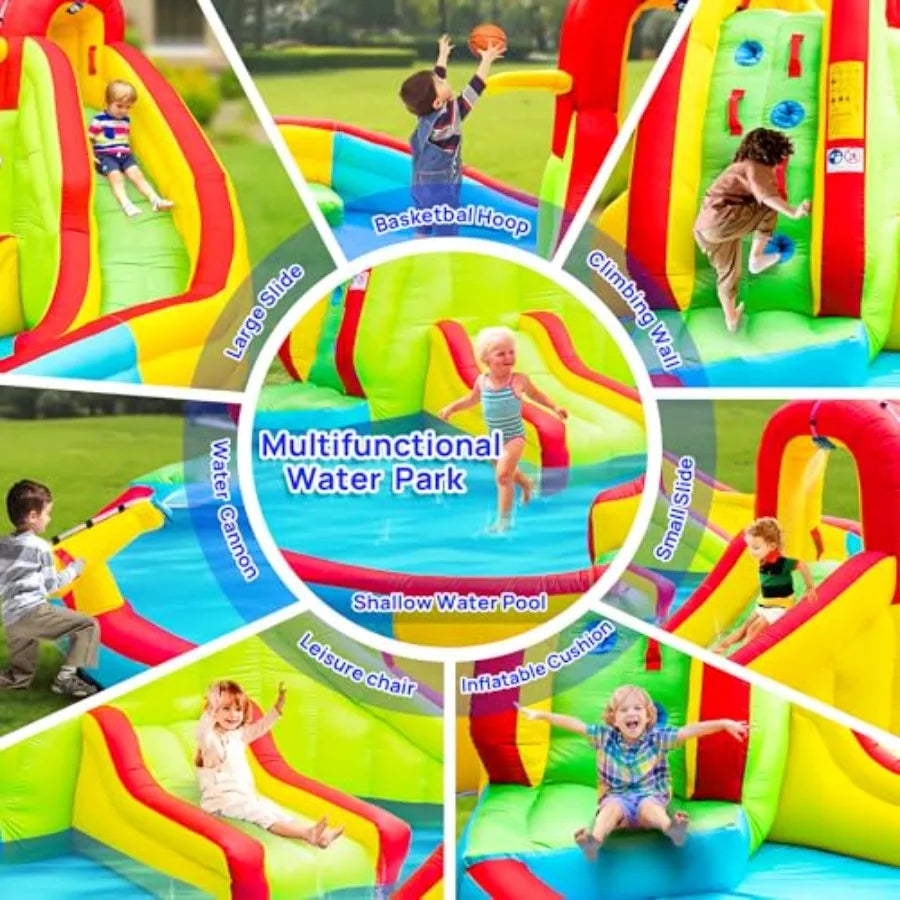 Heavy Inflatable Water Slide Park Double Slide Climbing Wall Fountain for Outdoors Equipped with Air Blower