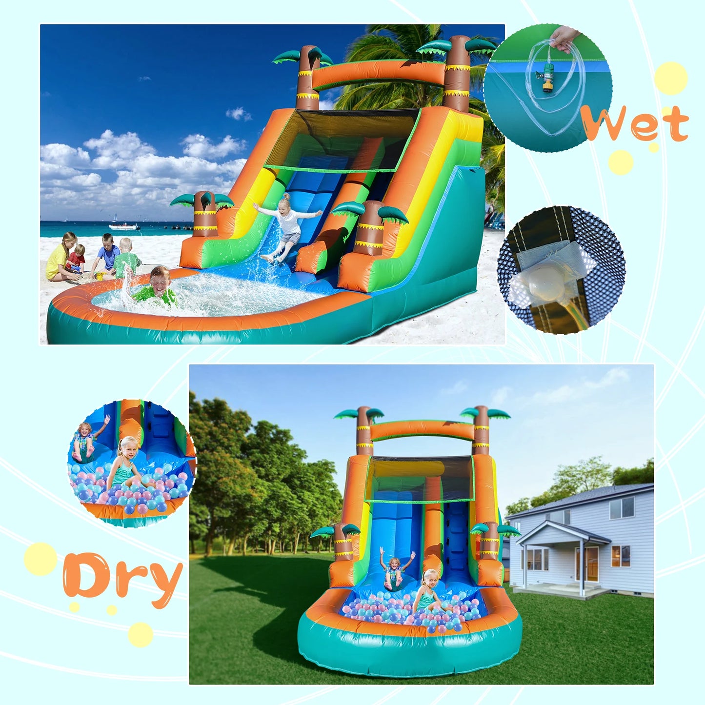 Children's playground Inflatable water slide, Commercial Bounce House with Water Slide PVC and a 1100W Air blower 21ft/6.4M