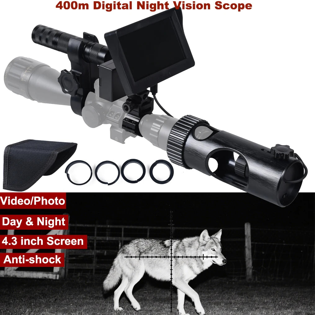 Digital Night Vision Riflescope 850nm Infrared Scope Camera HD 720P Video/Photo Recording with 4.3 inch Screen for Night Hunting
