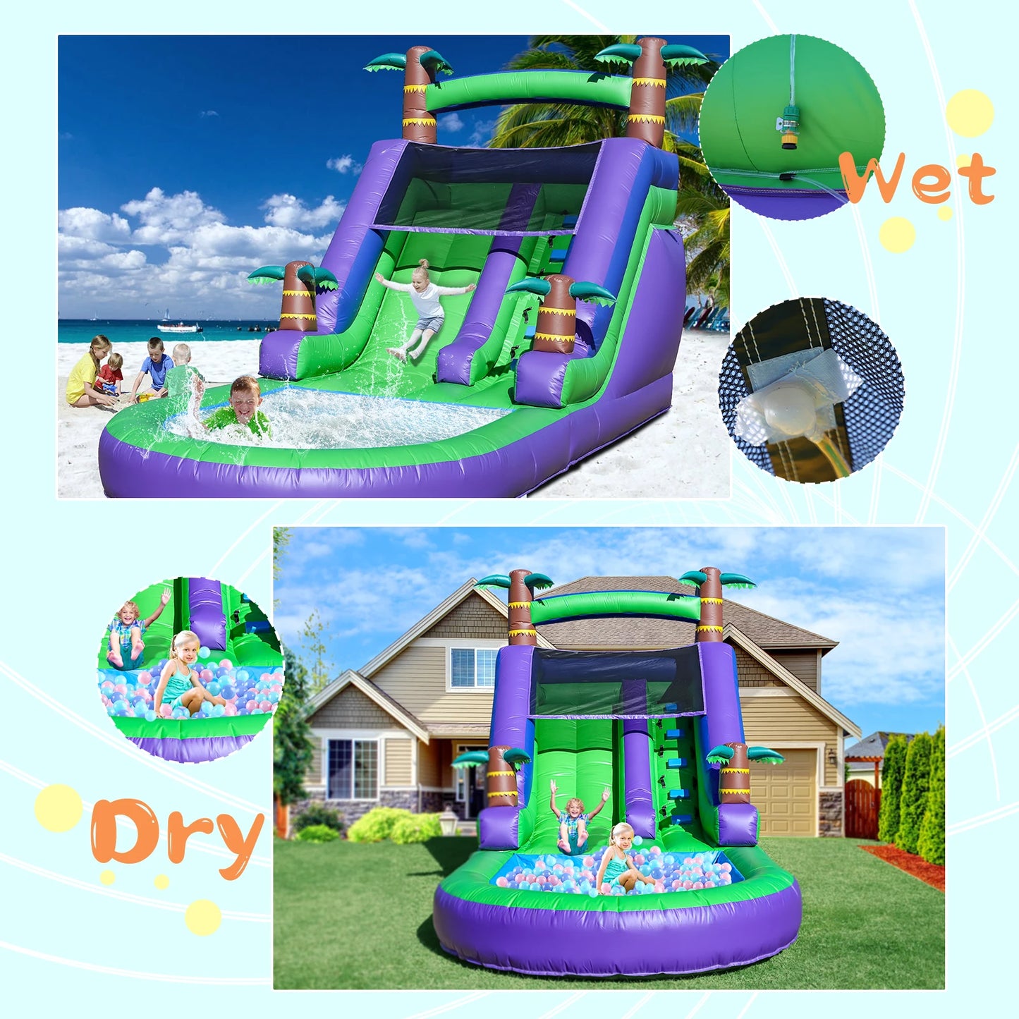 Children's Playground Inflatable water slide, Commercial Bounce House with Water Slide PVC and a 1100W Air blower 21ft/6.4M