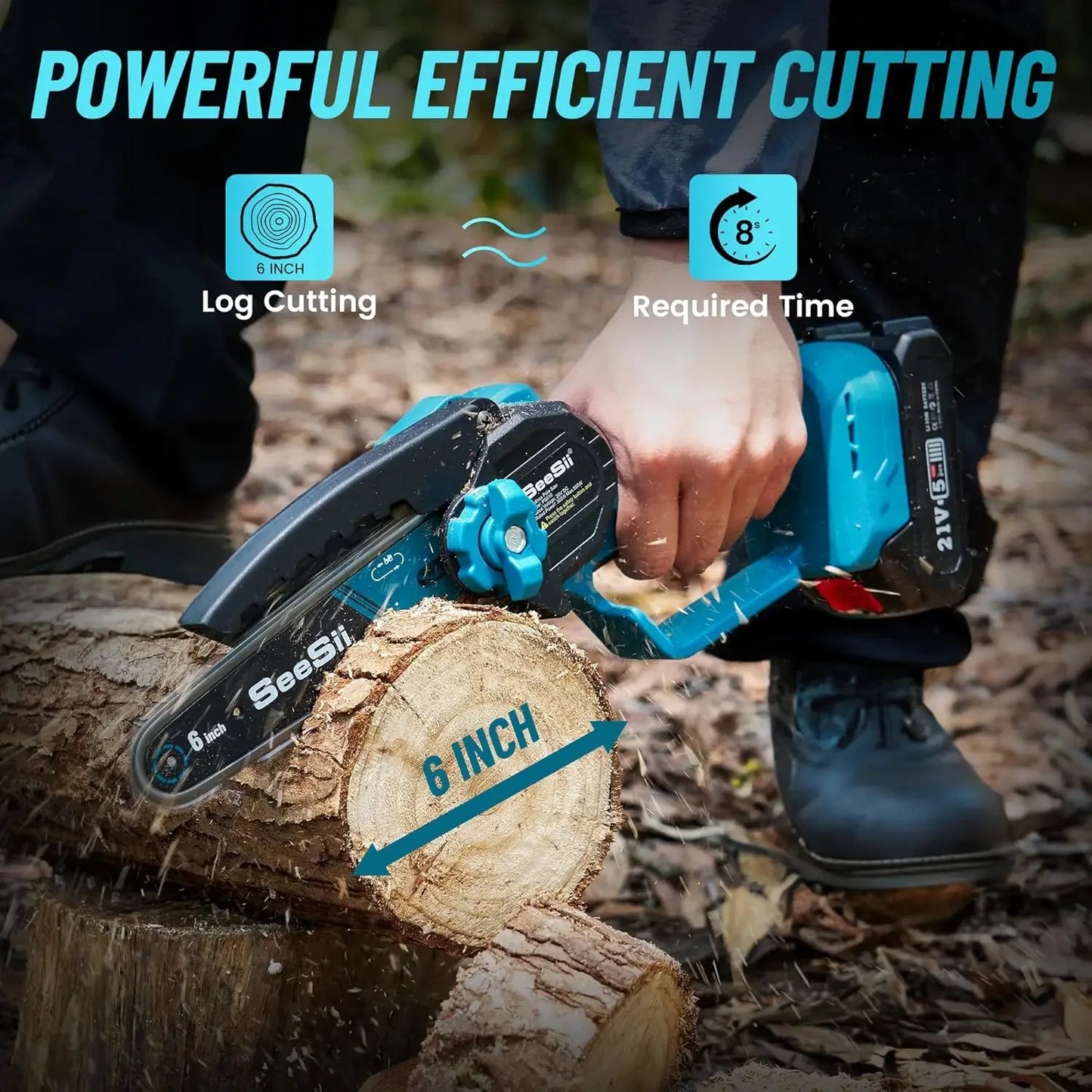 Seesii PS610 Cordless Pole Saw Mini Chainsaw 6-Inch Brushless  2-IN-1 Chain Saw 16-Foot MAX Reach Tree Saw for Wood Cutting