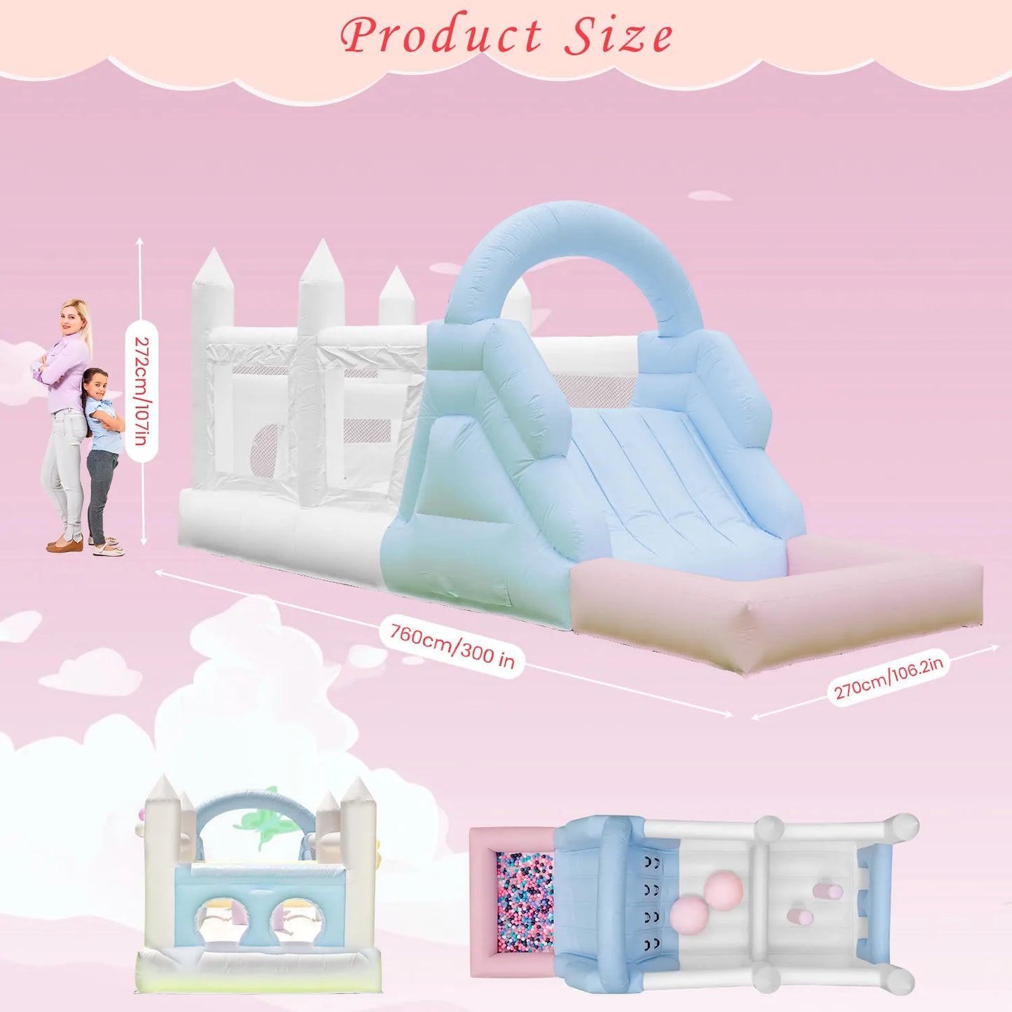 Inflatable Macaroon PVC Water Sildes Ball Pool for Children Jungle Gym Water Play Equipment With 1100W Air Blower