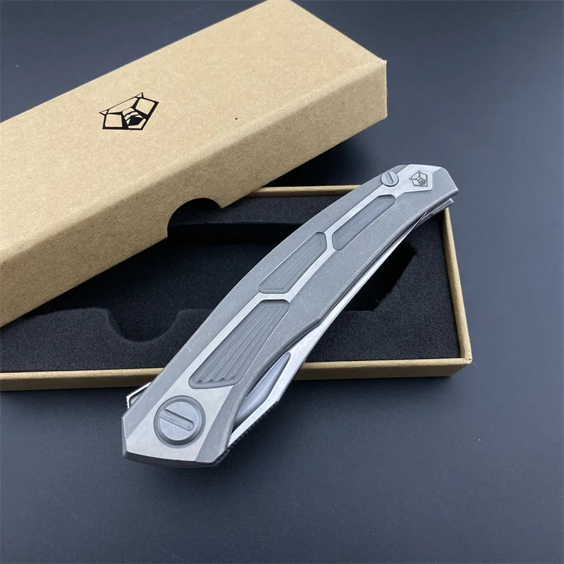High Quality EDC Folding Pocket Knife D2 Blade Titanium Alloy Grey Handle Slim Hiking Survival Outdoor Wilderness Hand Knives