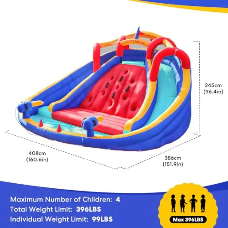 Inflatable Water Slide Bounce House with Dual Water Cannons and Slides 750W Blower for Dry Wet Play Splash Pool and Climbing Wa