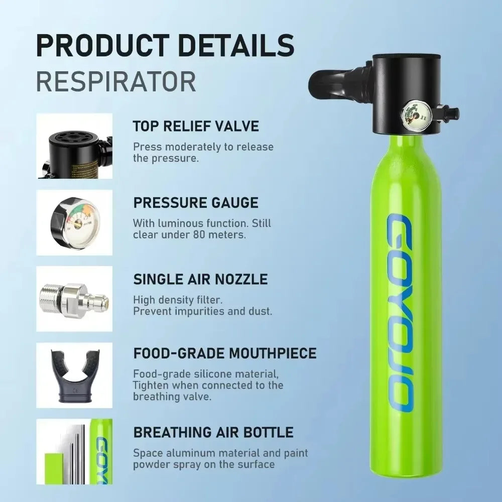 0.5L Mini Scuba Tank with Pump, Portable Diving Tank, Lung Tank Kits with 3000 PSI Max Pressure, Reusable Scuba Diving Kit Gear