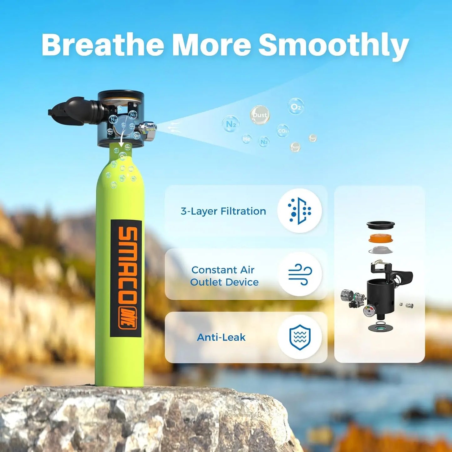 SMACO Mini Scuba Tank with Pump Portable Divng Cylinder 0.5L For Underwater Exploration Portable Scuba Tank Kit Christmas Gift