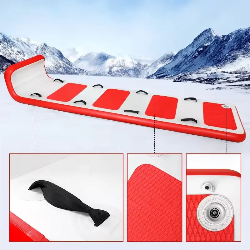Foldable Pvc Towable Snow Tube Winter Sports Inflatable Toboggan Drop Stitch Snow Sled With Handles  For Adult  Kids Outdoor Fun