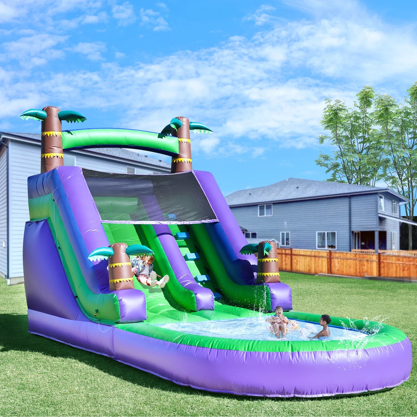 Children's Playground Inflatable water slide, Commercial Bounce House with Water Slide PVC and a 1100W Air blower 21ft/6.4M