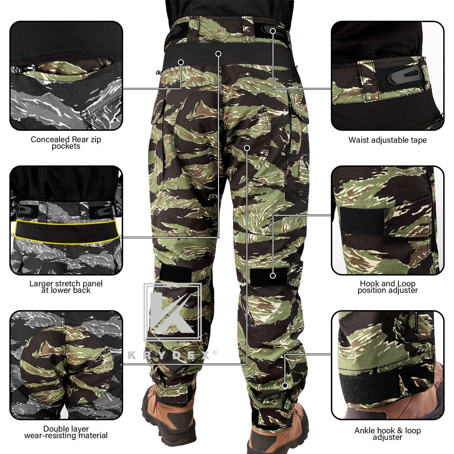 KRYDEX Camouflage Tactical Combat Pants Tactical Combat Trousers Knee Pads Outdoor Hunting Uniform Gear