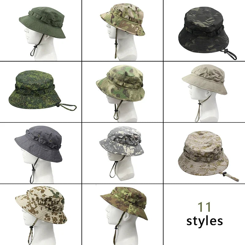 Men's Panama Hat Bucket Hat Tactical Sunscreen Camouflage Outdoor Travel Climbing Fishing Caps Training Beach Men's Hiking Hat