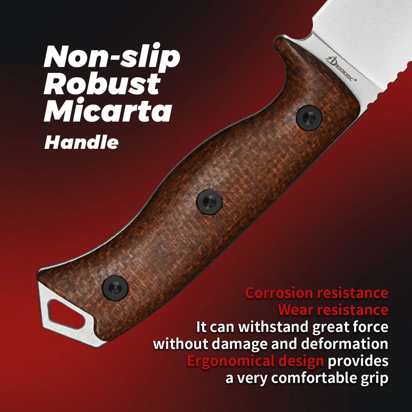 SDOKEDC Fixed Blade Knife DC53 Steel Micarta Handle Kydex Sheath for EDC Outdoor Camping Survival Mens Gift