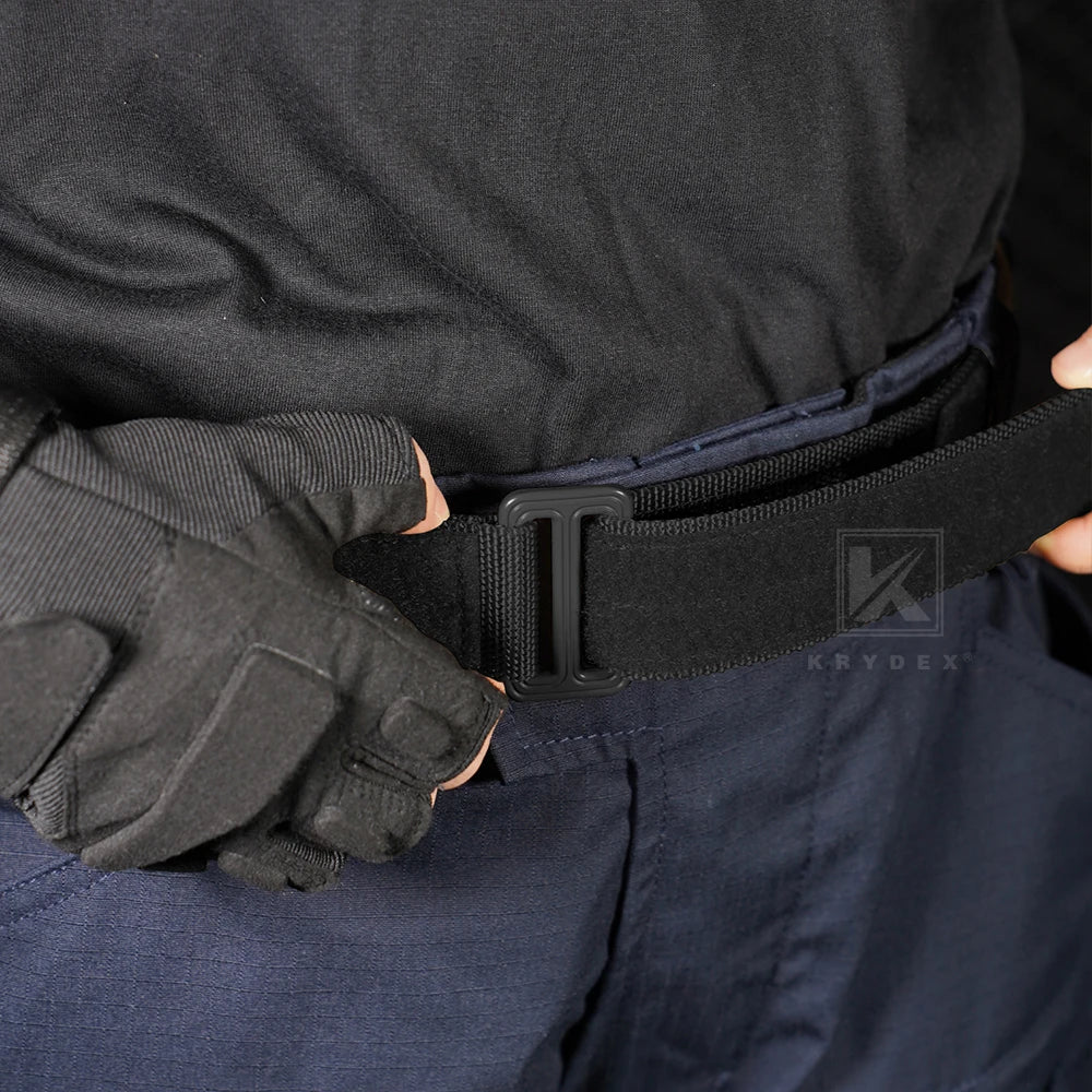 KRYDEX Tactical 1.5'' EDC Under Belt Hook & Loop Inner Belt Duty Concealed Carry Base Belt Hunting Outdoor Men Black Belt