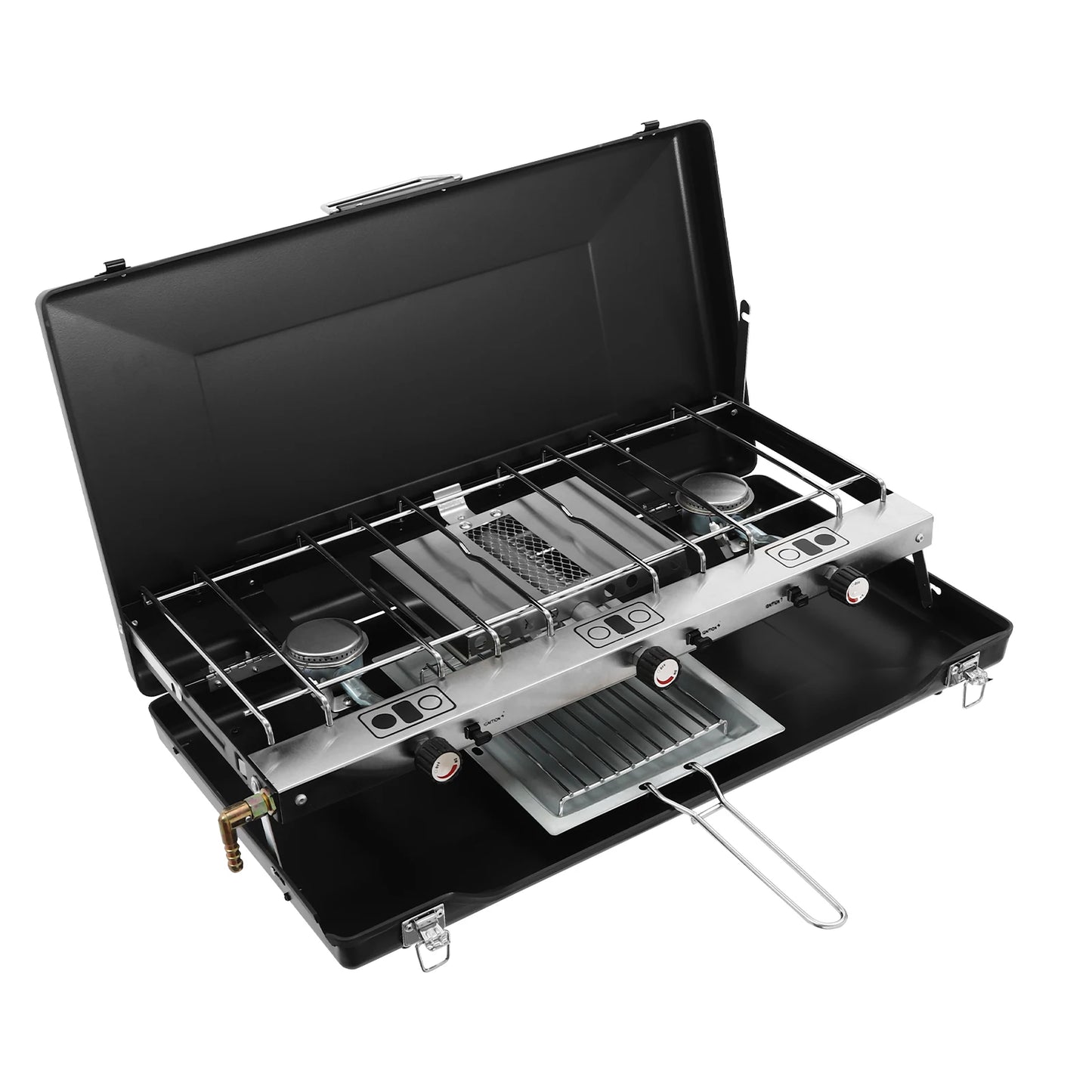 Foldable 3-Burner Camping Stove 1.5kw Tabletop Gas BBQ Grill Outdoor Portable Cooking Stove with Removable Grid