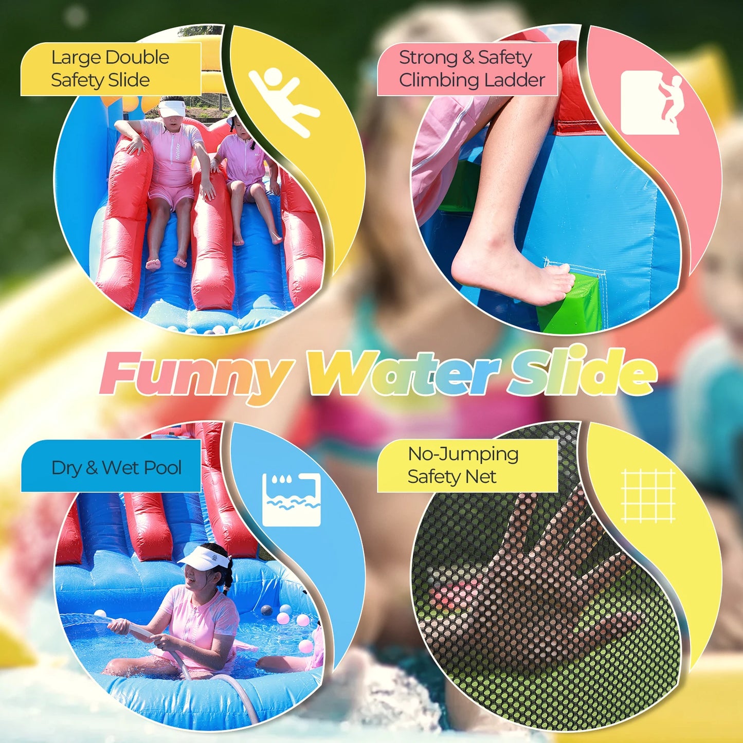 100% PVC Inflatable Macaroon  Water Sildes Ball Pool for Children Jungle Gym Water Play Equipment With 1100W Air Blower