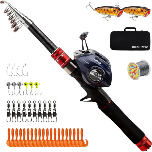Telescopic Fishing Rod and Reel Combos Carbon Fiber Fishing Rod with Stainless Steel Baitcasting Reel Portable Fishing Pole Ree