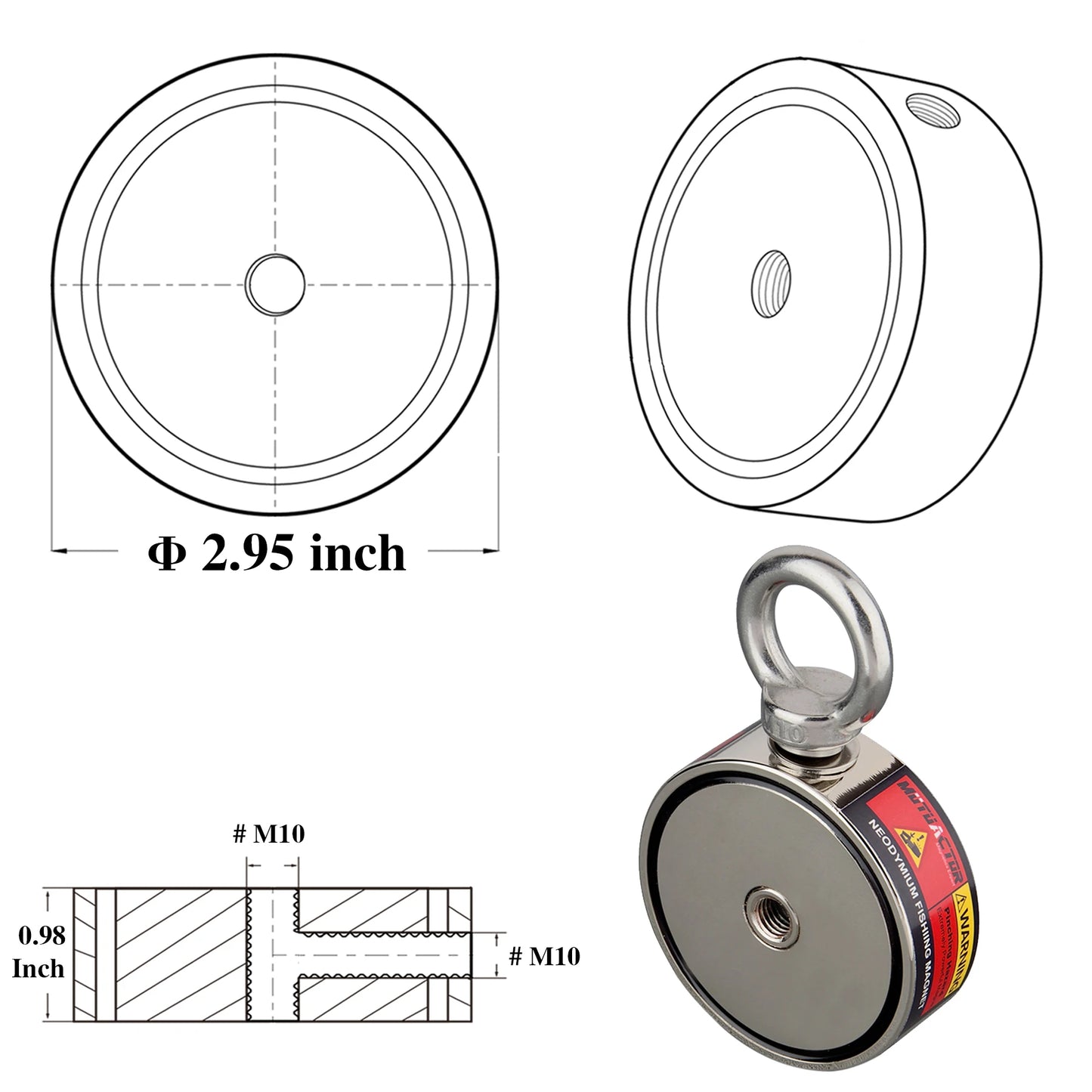ONE Two Three Sides Fishing Magnet Kit 1200lb Super Strong Neodymium Magnet With 20m Rope Powerful Combined Fishing Salvage