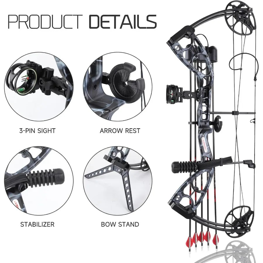 Compound Bow and Archery Sets Right Hand Adjustable Draw Weight Archery Compound Bows 3070 lbs Suitable for Youth Adul