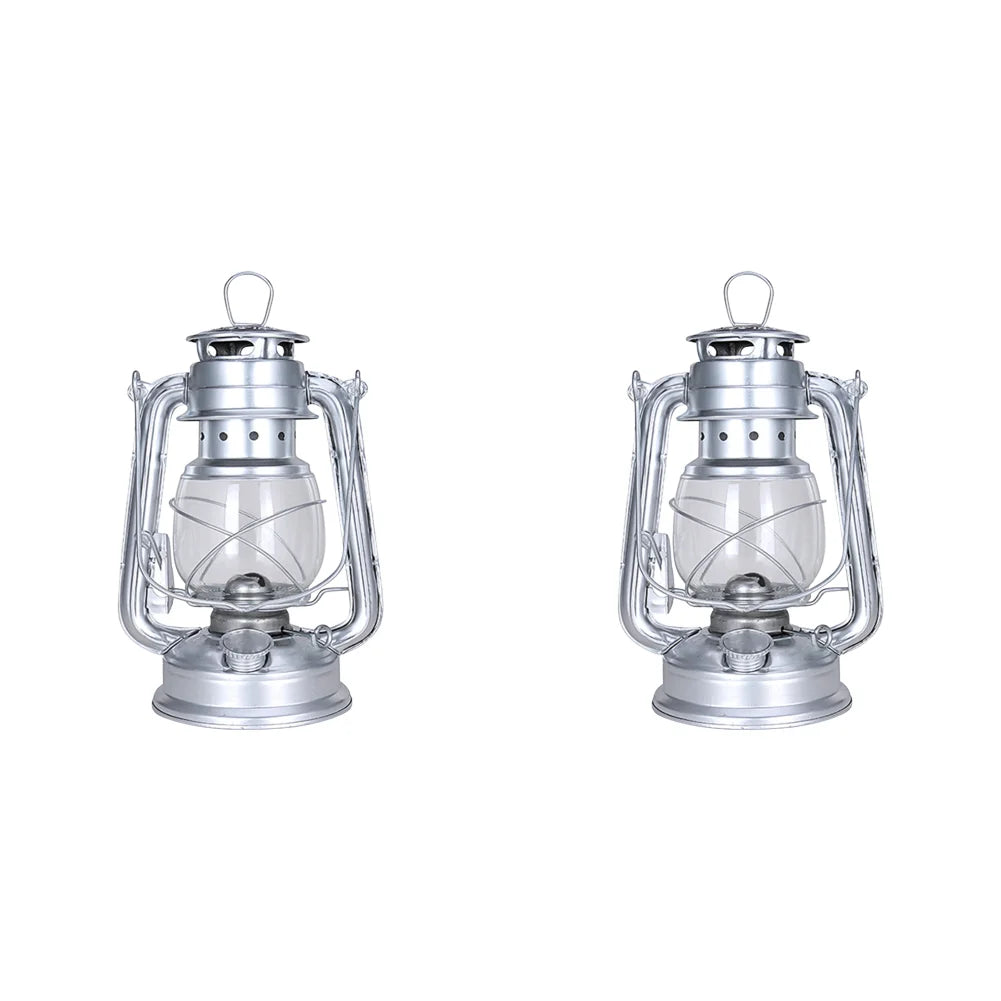 2-1pcs Retro Fuel Camping Lanterns Portable Metal Kerosene Vintage Camp Lamp Hurricane Table Lamps with Handle Yard Tent Light