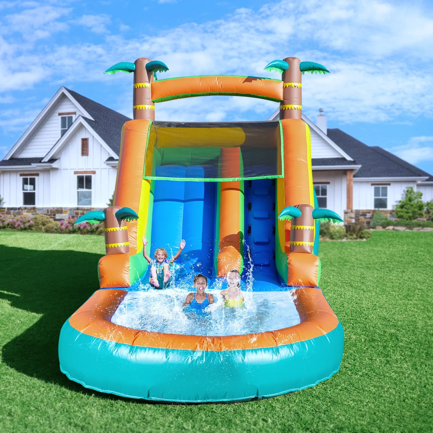 Children's playground Inflatable water slide, Commercial Bounce House with Water Slide PVC and a 1100W Air blower 21ft/6.4M