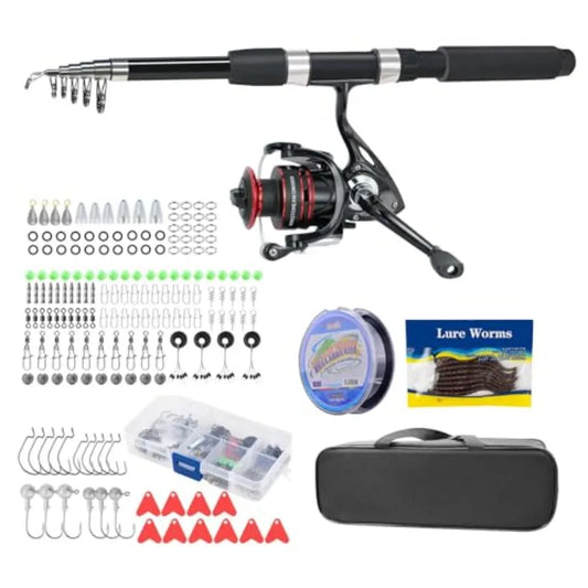 Fishing Pole Combo Set 2.1m 6.89ft with 145pcs Fishing Accessories Kit Collapsible Rods and High Speed Spinning Reel for Freshw