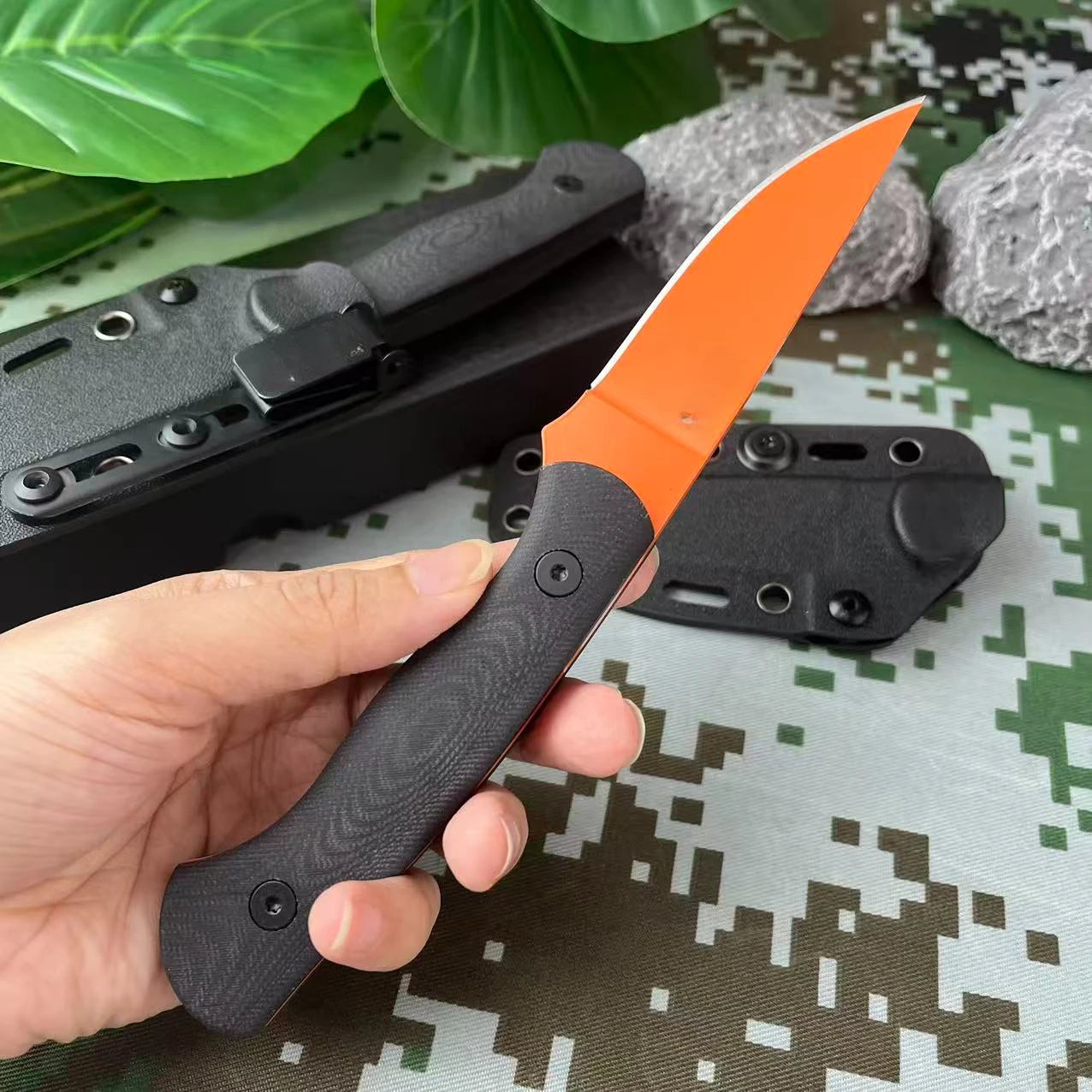 Outdoor Camping Hunting Multifunctional Fixed Knife with Sheath G10 Handle EDC Knife Wild Survival Adventure Rescue Utility Tool