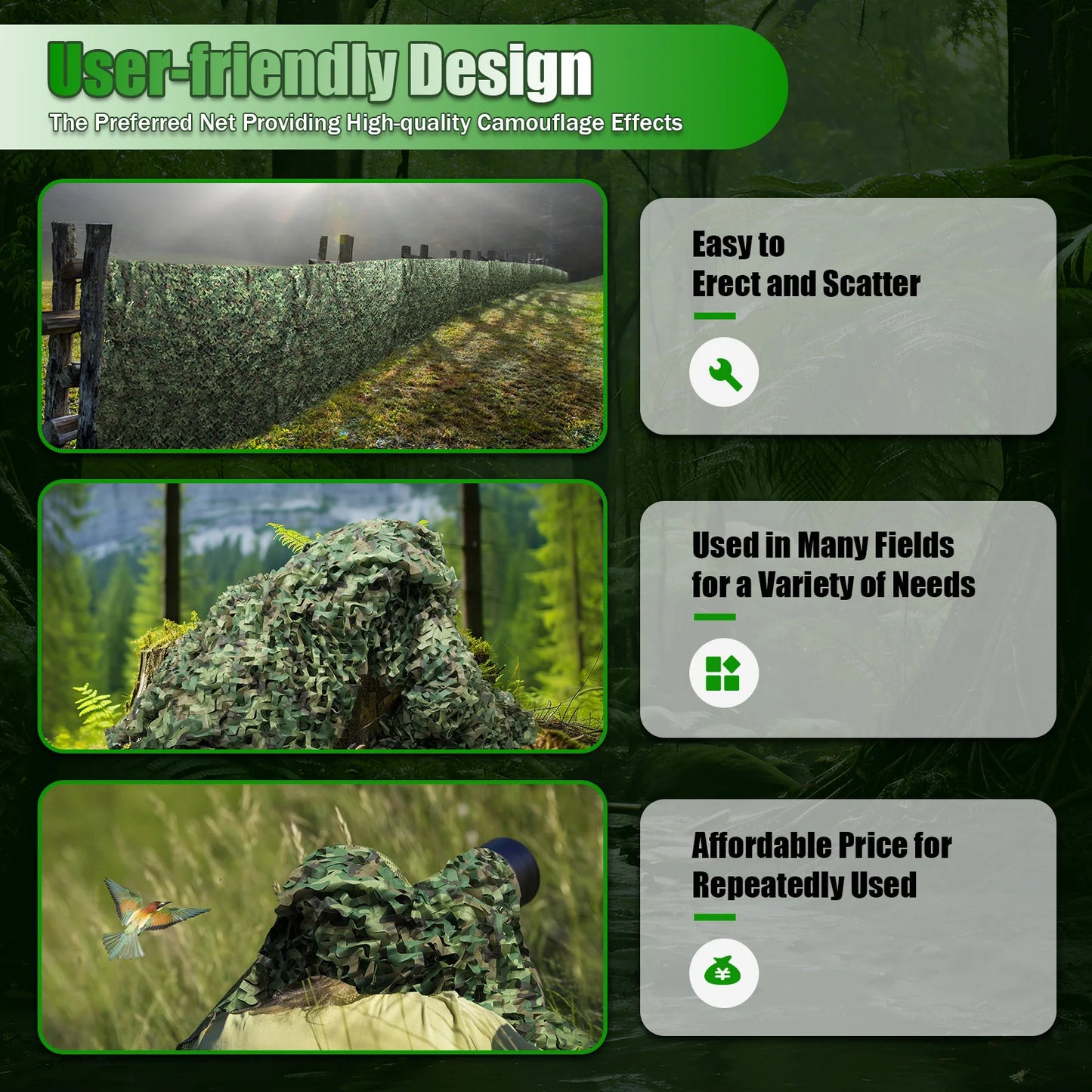 8*8m Military Net Camouflage Hunting Woodland Army Training Sunshade Mesh Nets Waterproof & Lightweight for Hunting, Camping