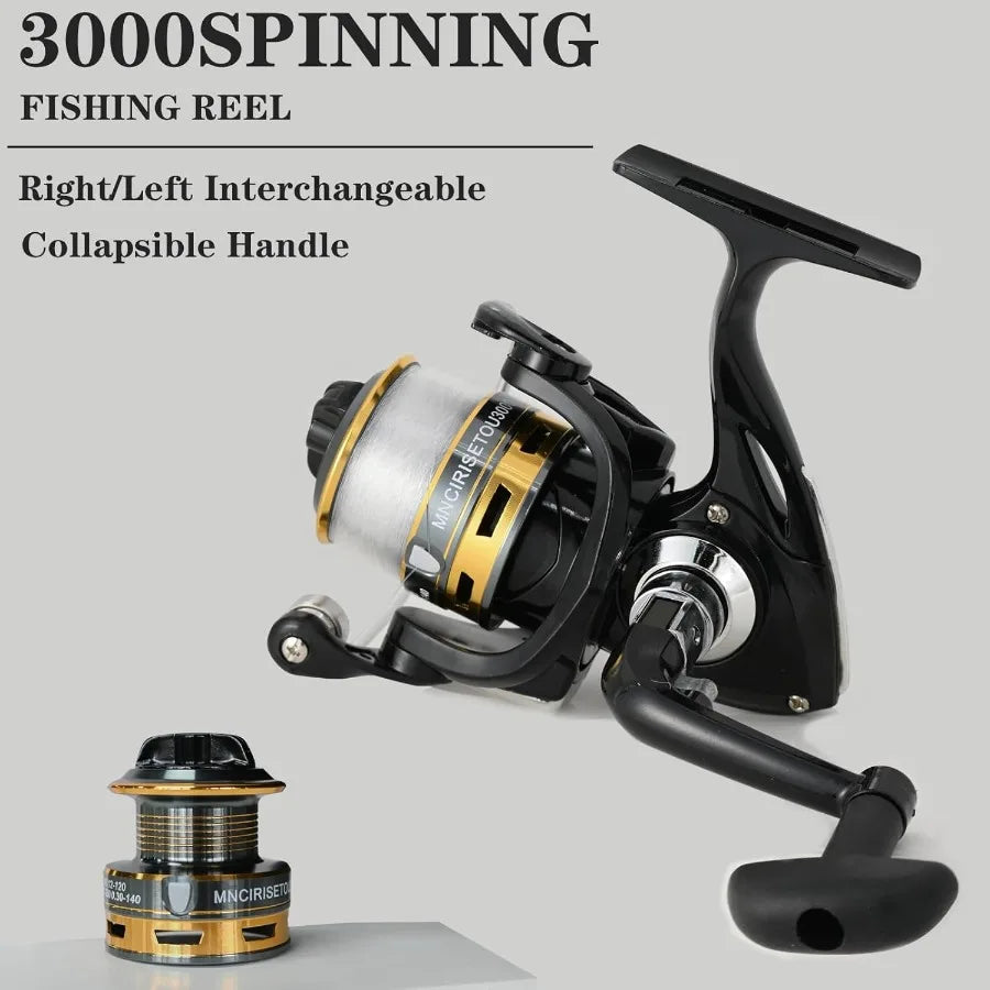 2PCS Carbon Fiber Fishing Pole Combo with 12+1 Shielded Bearings Stainless Steel BB Spinning Reels and Portable Fishing Carrier