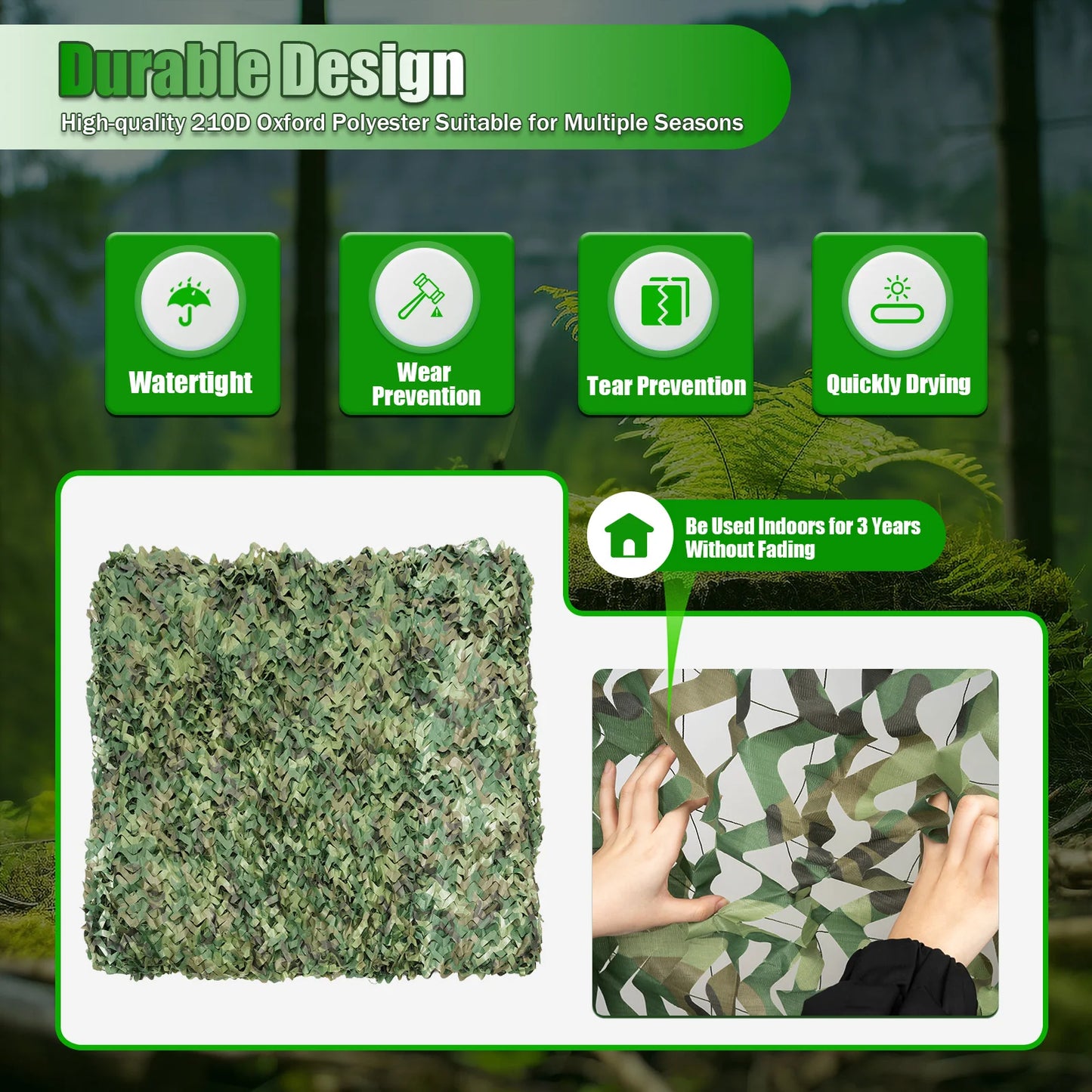 8*8m Military Net Camouflage Hunting Woodland Army Training Sunshade Mesh Nets Waterproof & Lightweight for Hunting, Camping