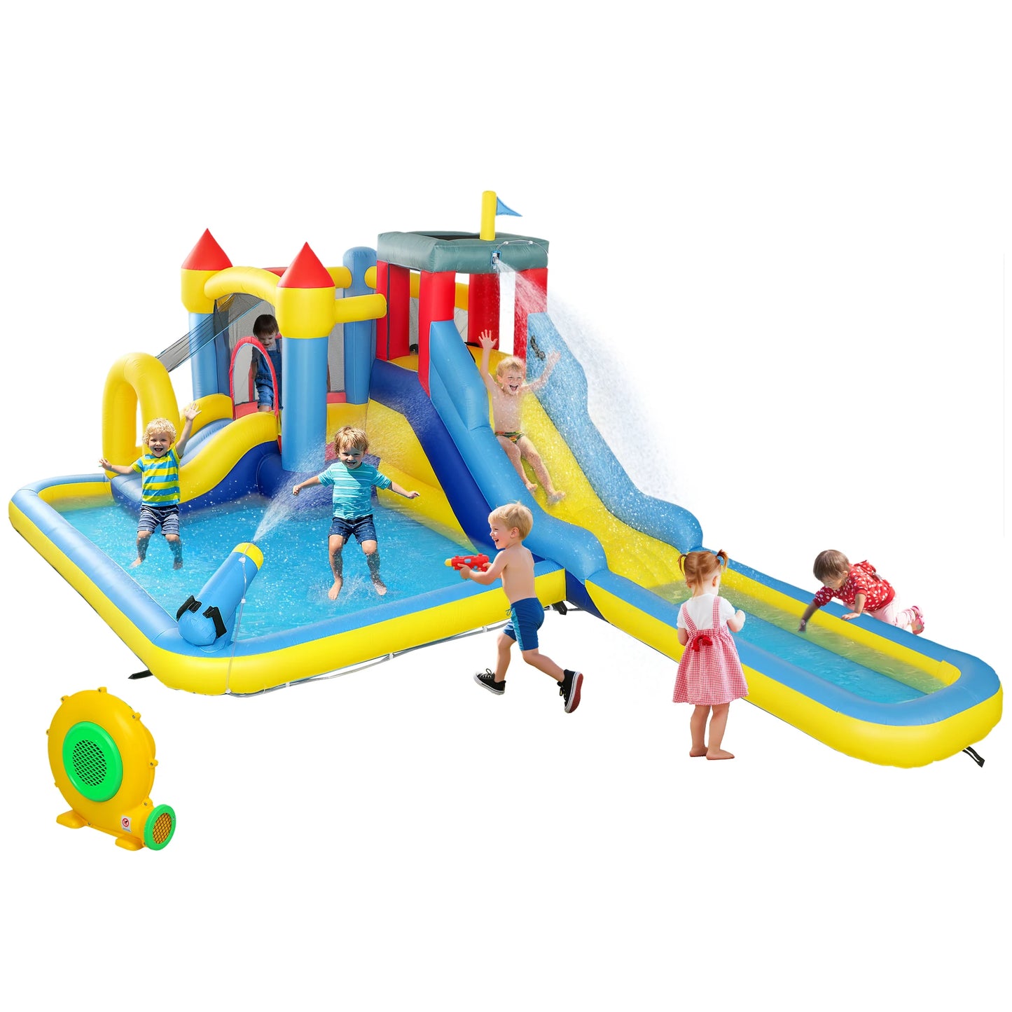 Qaba 6 in 1 Inflatable Water Slide Park with 550W Blower for Kids Ages 3-8