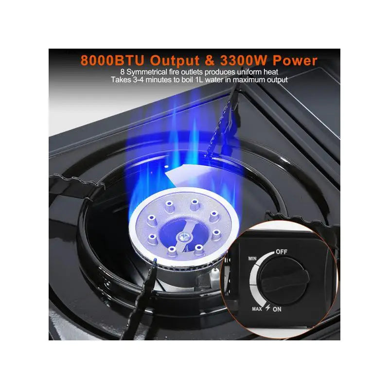 3300W Portable Butane Dual Fuel Camping Stove with Piezo Ignition, Automatic Tank Ejection, Overpressure Cut Off, Carry Case
