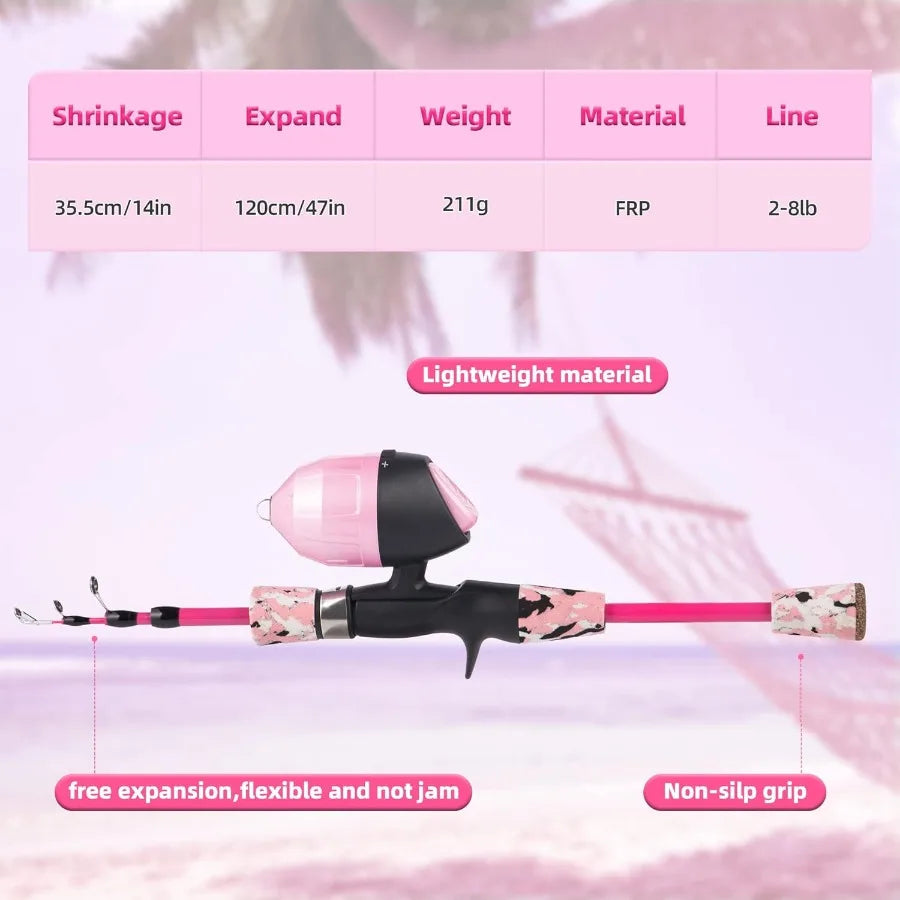 Portable Telescopic Fishing Rod and Reel Combo Full Kit Set for Ideal for Outdoor Adventures and Beginner Youth Easy to Assembl